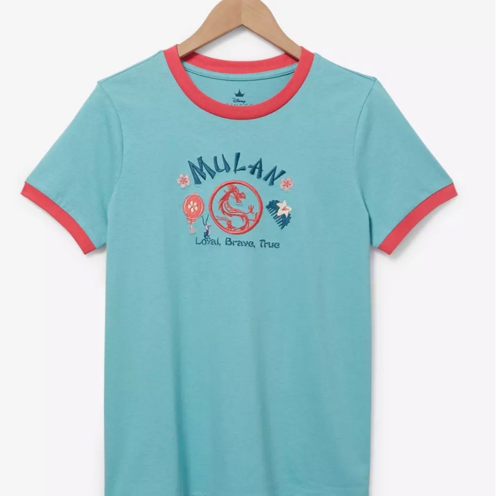 Box Lunch Disney Mulan Embroidered Women Ringer T-Shirt Large
